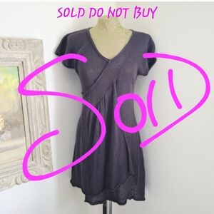 Y2K Vintage Vivienne Tam Boho Linen Knit Tunic Mini Sweater Dress Dark Purple